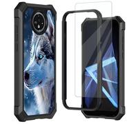 Mxfdegf for Orbic Joy2 Case,with Tempered Glass Screen Protector, Durable PC and TPU Bumper Raised Corner Edge Case for Orbic Joy2,Wolfs/Blue