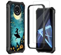 Mxfdegf for Orbic Joy2 Case,with Tempered Glass Screen Protector, Durable PC and TPU Bumper Raised Corner Edge Case for Orbic Joy2,Full Moon and Bats