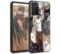 Mxfdegf for Samsung Galaxy A02S Case,Tempered Glass Back+Soft Silicone TPU Shockproof Anti-Scratch Protective Phone Case for Galaxy A02S,Cute Funny Cat