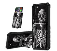 Mxfdegf for Samsung Galaxy A05 Case, Black Shock-Absorbing TPU with Kickstand Detachable IDs Credit Card Slot Wallet Case for Galaxy AO5,Rock Skeleton