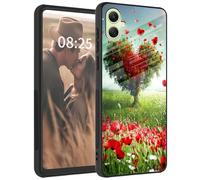 Mxfdegf for Samsung Galaxy A05 Case, Tempered Glass Back + Soft Silicone TPU Shockproof Anti-Scratch Protective Phone Case for Galaxy A05 6.7",Love Heart Trees Flowers