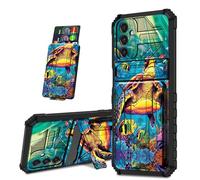 Mxfdegf for Samsung Galaxy A05s 4G Case, Black Shock-Absorbing TPU with Kickstand Detachable IDs Credit Card Slot Wallet Case for Galaxy A05S,Sea Turtles in Ocean