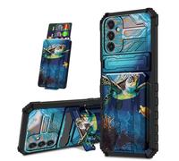 Mxfdegf for Samsung Galaxy A05s 4G Case, Black Shock-Absorbing TPU with Kickstand Detachable IDs Credit Card Slot Wallet Case for Galaxy A05S,Ocean Sea Turtle Fish