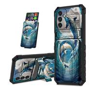 Mxfdegf for Samsung Galaxy A05s 4G Case, Black Shock-Absorbing TPU with Kickstand Detachable IDs Credit Card Slot Wallet Case for Galaxy A05S,Dolphins Ocean