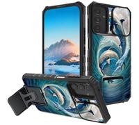 Mxfdegf for Samsung Galaxy A05s 4G Case, Built in Hard Kickstand Dual Layer Black TPU Shockproof & Slide Camera Protection Case for Galaxy A05s 6.7",Dolphins Ocean