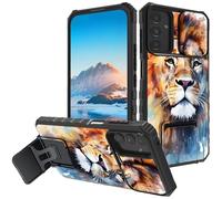 Mxfdegf for Samsung Galaxy A05s 4G Case, Built in Hard Kickstand Dual Layer Black TPU Shockproof & Slide Camera Protection Case for Galaxy A05s 6.7",Lion Gaze