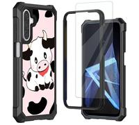 Mxfdegf for Samsung Galaxy A17 5G Phone Case,with Tempered Glass Screen Protector,Shockproof Durable PC and TPU Bumper Raised Corner Edge Cover Case for Galaxy A17 5G,Cute Cows Pink