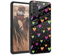 Mxfdegf for Samsung Galaxy A21 Case,Tempered Glass Back+Soft Silicone TPU Shockproof Anti-Scratch Protective Phone Case for Galaxy A21,Pink Cute Love Heart