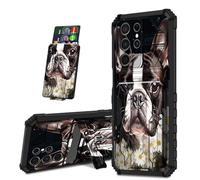 Mxfdegf for Samsung Galaxy S23 Plus Case 6.6'', Black Shock-Absorbing TPU with Kickstand Detachable IDs Credit Card Slot Wallet Case for Galaxy S23 Plus 2023,English Bulldogs Flowers