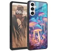 Mxfdegf for Samsung Galaxy S24 Case,Tempered Glass Back+Soft Silicone TPU Shockproof Anti-Scratch Protective Phone Case for Galaxy S24 6.2 inch,Mushroom Blues