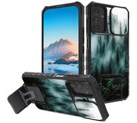 Mxfdegf for Samsung Galaxy S24 FE Case, Built in Hard Kickstand Dual Layer Black TPU Shockproof & Slide Camera Protection Case for Galaxy S24 FE 6.7 Inch,Nature Mountain Forest