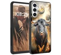 Mxfdegf for Samsung Galaxy S24 Plus Case,Tempered Glass Back+Soft Silicone TPU Shockproof Anti-Scratch Protective Phone Case for Galaxy S24 Plus 6.7 inch,Flaming Cow