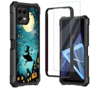 Mxfdegf for T-Mobile REVVL 8 Pro/T Phone 3 Pro 5G Phone Case,with Tempered Glass Screen Protector, Durable PC and TPU Bumper Raised Corner Edge Case for T-Mobile REVVL 8 Pro,Full Moon and Bats