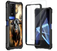 Mxfdegf for TCL 50 XE-5G Case, with Tempered Glass Screen Protector,Shockproof Durable PC and TPU Bumper Raised Corner Edge Case for TCL 50 XE,Flaming Cow