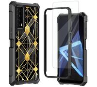 Mxfdegf for TCL Stylus 5G Phone Case,with Tempered Glass Screen Protector,Shockproof Durable PC and TPU Bumper Raised Corner Edge Case for TCL Stylus 5G,Golden and Black Stripes