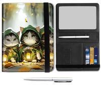 Mxfdegf Passport and Wallet Combo, with RFID Blocking,Leather Travel Documents Organizer Protector, Passport Case, Passport Holder for Women and Men,Passport Cover, Green Cloaked Cat -1635