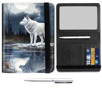 Mxfdegf Passport and Wallet Combo, with RFID Blocking,Leather Travel Documents Organizer Protector, Passport Case, Passport Holder for Women and Men,Passport Cover, White Wolf Under the Moon