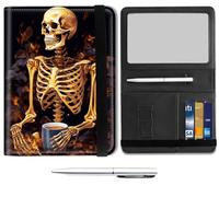 Mxfdegf Passport and Wallet Combo, with RFID Blocking,Leather Travel Documents Organizer Protector, Passport Holder for Women and Men,Skull/Flowers, Human Skeleton And Coffee, Modern