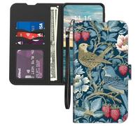 Mxfdegf Phone Case for BLU View 3 B140DL Wallet with Card Holder Wrist Strap,PU Leather Flip Folio Magnetic Clasp Kickstand,Drop Protection TPU Inner Cover for Blue View3 140DL,Birds and Strawberries