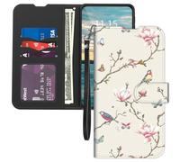 Mxfdegf Phone Case for BLU View 3 B140DL Wallet with Card Holder Wrist Strap,PU Leather Flip Folio Magnetic Clasp Kickstand,Drop Protection TPU Inner Cover for Blue View3 140DL,Floral and Birds