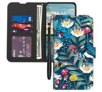 Mxfdegf Phone Case for BLU View 3 B140DL Wallet with Card Holder Wrist Strap,PU Leather Flip Folio Magnetic Clasp Kickstand,Drop Protection TPU Inner Cover for Blue View3 140DL,Birds Petals Butterfly