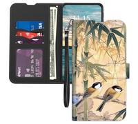 Mxfdegf Phone Case for BLU View 3 B140DL Wallet with Card Holder Wrist Strap,PU Leather Flip Folio Magnetic Clasp Kickstand,Drop Protection TPU Inner Cover for Blue View3 140DL,Bamboo and Birds