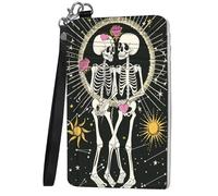 Mxfdegf Small Wallet For Women, Slim Minimalist Wallet, RFID Blocking Credit Card Holder Case Wristlet Keychain with Wallet, key chain wallet women Wristlet Wallets for Women, Human Skeleton And