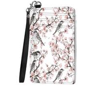 Mxfdegf Small Wallet For Women, Slim Minimalist Wallet, RFID Blocking Credit Card Holder Case Wristlet Keychain with Wallet, key chain wallet women Wristlet Wallets for Women, Bird Cherry Blossom