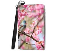 Mxfdegf Small Wallet For Women, Slim Minimalist Wallet, RFID Blocking Credit Card Holder Case Wristlet Keychain with Wallet, key chain wallet women Wristlet Wallets for Women, Cute Birds Pink Cherry