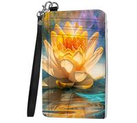 Mxfdegf Small Wallet For Women, Slim Minimalist Wallet, RFID Blocking Credit Card Holder Case Wristlet Keychain with Wallet, key chain wallet women Wristlet Wallets for Women, Yellow Lotus Flower