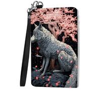 Mxfdegf Small Wallet For Women, Slim Minimalist Wallet, RFID Blocking Credit Card Holder Case Wristlet Keychain with Wallet, key chain wallet women Wristlet Wallets for Women, Wolves and Cherry