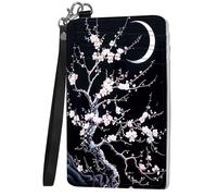 Mxfdegf Small Wallet For Women, Slim Minimalist Wallet, RFID Blocking Credit Card Holder Case Wristlet Keychain with Wallet, key chain wallet women Wristlet Wallets for Women, Moon and Cherry Blossom