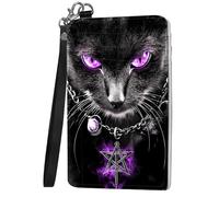 Mxfdegf Small Wallet For Women, Slim Minimalist Wallet, RFID Blocking Credit Card Holder Case Wristlet Keychain with Wallet, key chain wallet women Wristlet Wallets for Women, Purple Eyed Cat -1846