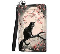 Mxfdegf Small Wallet For Women, Slim Minimalist Wallet, RFID Blocking Credit Card Holder Case Wristlet Keychain with Wallet, key chain wallet women Wristlet Wallets for Women, Black Cat and Cherry