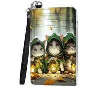Mxfdegf Small Wallet For Women, Slim Minimalist Wallet, RFID Blocking Credit Card Holder Case Wristlet Keychain with Wallet, key chain wallet women Wristlet Wallets for Women, Green Cloaked Cat -1635