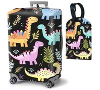 Mxfdegf Travel Luggage Cover and Luggage Tags, Cute Travel Suitcase Protector Washable Anti-scratch Suitcase Covers,Durable Cover With Concealed Zipper Fits,for 19-21 Inch, cute dinosaur -1617, S