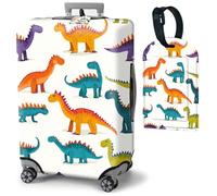 Mxfdegf Travel Luggage Cover and Luggage Tags, Cute Travel Suitcase Protector Washable Anti-scratch Suitcase Covers,Durable Cover With Concealed Zipper Fits,for 19-21 Inch, Watercolor dinosaur -CH42