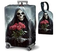 Mxfdegf Travel Luggage Cover and Luggage Tags, Cute Travel Suitcase Protector Washable Anti-scratch Suitcase Covers,Durable Cover With Concealed Zipper Fits,for 19-21 Inch, Skull Red Rose -1704, L
