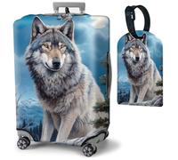 Mxfdegf Travel Luggage Cover and Luggage Tags, Cute Travel Suitcase Protector Washable Anti-scratch Suitcase Covers,Durable Cover With Concealed Zipper Fits,for 19-21 Inch, Wolf on the mountaintop