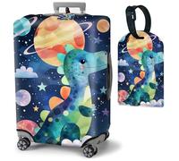 Mxfdegf Travel Luggage Cover and Luggage Tags, Cute Travel Suitcase Protector Washable Anti-scratch Suitcase Covers,Durable Cover With Concealed Zipper Fits,for 19-21 Inch, planet dinosaur -1538, L