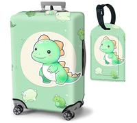 Mxfdegf Travel Luggage Cover and Luggage Tags, Cute Travel Suitcase Protector Washable Anti-scratch Suitcase Covers,Durable Cover With Concealed Zipper Fits,for 19-21 Inch, Green Little Dinosaur