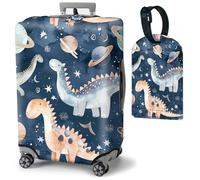 Mxfdegf Travel Luggage Cover and Luggage Tags, Cute Travel Suitcase Protector Washable Anti-scratch Suitcase Covers,Durable Cover With Concealed Zipper Fits,for 19-21 Inch, planet dinosaur -1527, S