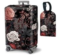 Mxfdegf Travel Luggage Cover and Luggage Tags, Cute Travel Suitcase Protector Washable Anti-scratch Suitcase Covers,Durable Cover With Concealed Zipper Fits,for 19-21 Inch, black and white roses -265