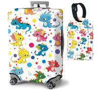 Mxfdegf Travel Luggage Cover and Luggage Tags, Cute Travel Suitcase Protector Washable Anti-scratch Suitcase Covers,Durable Cover With Concealed Zipper Fits,for 19-21 Inch, Cute dinosaur -1422, M