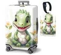Mxfdegf Travel Luggage Cover and Luggage Tags, Cute Travel Suitcase Protector Washable Anti-scratch Suitcase Covers,Durable Cover With Concealed Zipper Fits,for 19-21 Inch, Cute Dinosaur Dino -394, S