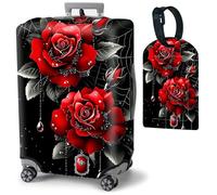 Mxfdegf Travel Luggage Cover and Luggage Tags, Cute Travel Suitcase Protector Washable Anti-scratch Suitcase Covers,Durable Cover With Concealed Zipper Fits,for 19-21 Inch, Red Rose -1734, L(fits 26