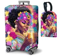Mxfdegf Travel Luggage Cover and Luggage Tags, Cute Travel Suitcase Protector Washable Anti-scratch Suitcase Covers,Durable Cover With Concealed Zipper Fits,for 19-21 Inch, African American Girl -804