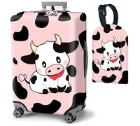 Mxfdegf Travel Luggage Cover and Luggage Tags, Cute Travel Suitcase Protector Washable Anti-scratch Suitcase Covers,Durable Cover With Concealed Zipper Fits,for 19-21 Inch, Cute Cows Pink -319, S