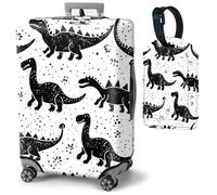 Mxfdegf Travel Luggage Cover and Luggage Tags, Cute Travel Suitcase Protector Washable Anti-scratch Suitcase Covers,Durable Cover With Concealed Zipper Fits,for 19-21 Inch, Black White dinosaur -1325