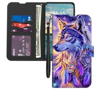 Mxfdegf Wallet Case for Cricket Magic 2 5G 2024/AT&T Propel 2 5G, with Card Holder Wrist Strap,PU Leather Flip Folio Magnetic Clasp Kickstand,Drop Protection TPU Inner Cover,Dream Catcher Wolf